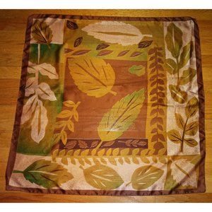 Vintage Brown & Gold Leaves Scarf extra large bohemian hippy retro pinup